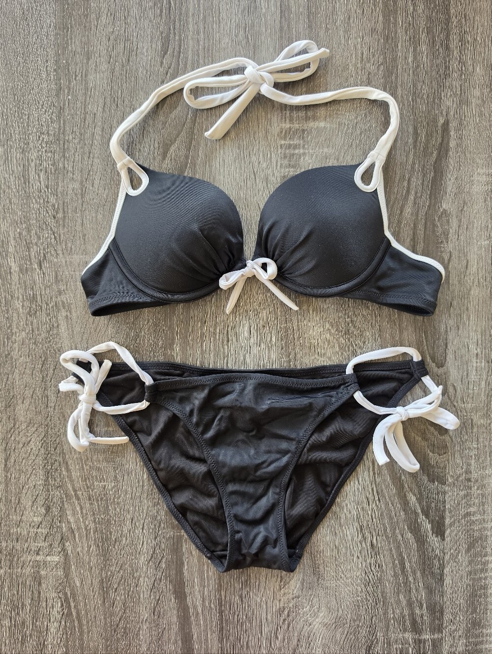 Victoria's Secret Push Up Black Bikini Set with White Trim